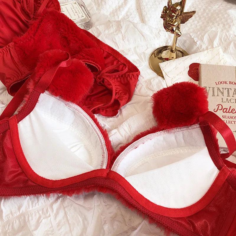 Cute bear paradise plush lingerie panties suit small chest gather no steel ring bra set lace sexy sweet underwear bra for women