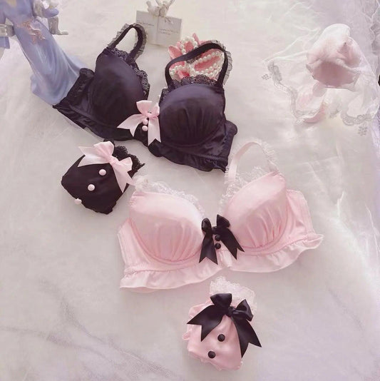 Ultra-beautiful Japanese maid two-color thin cup lingerie college style student girls cute bra sexy underwear bra set - My Store