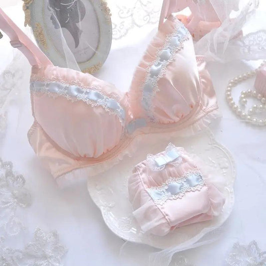 Sweet Small Fresh Deep V Thin Cup Underwear Hollow Flower Embroidery Bra Set Has Large Size A-E Cup Lingerie Panty Suit - My Store